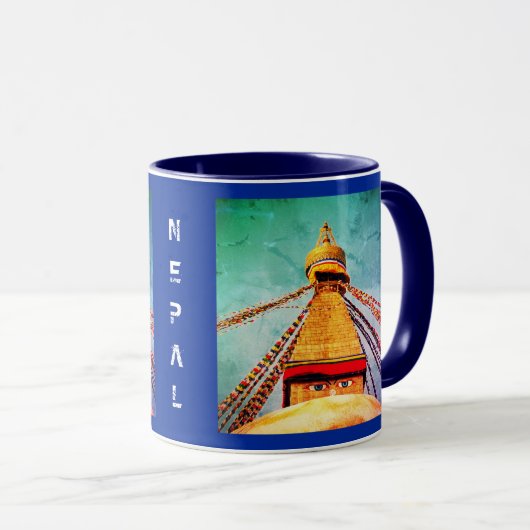 Mug Boudhanath Stupa, Bouddha Eyes, Katmandou, Népal (Devant droit)