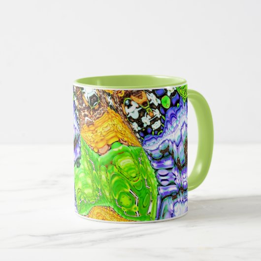 Mug Boue Abstraite à fluide bleu, jaune et vert (Devant droit)