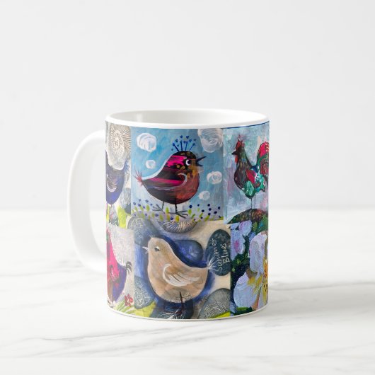 Mug Boue avec oiseaux et fleurs (Devant gauche)