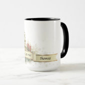 Mug Boue d'arbre de Noël Gold Green Joyeux (Devant droit)