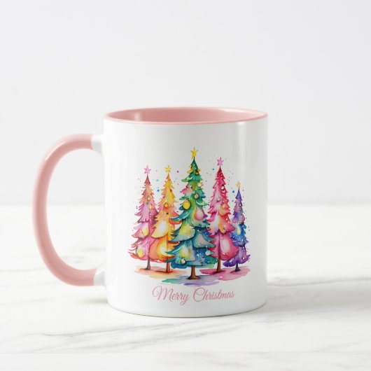 Mug Boue d'arbre de Noël rose Aquarelle (Gauche)