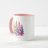 Mug Boue d'arbre de Noël rose Aquarelle (Devant gauche)