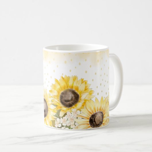 Mug Boue de café de tournesol d'aquarelle (Devant droit)