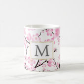 Mug boue de cerisier rose blanc initial personnalisabl (Centre)