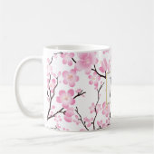 Mug boue de cerisier rose blanc initial personnalisabl (Gauche)