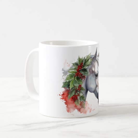 Mug Boue de Cheval d'aquarelle de Noël (Devant gauche)