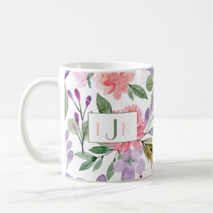 Mug Boue de monogramme florale de fleurs de jardin