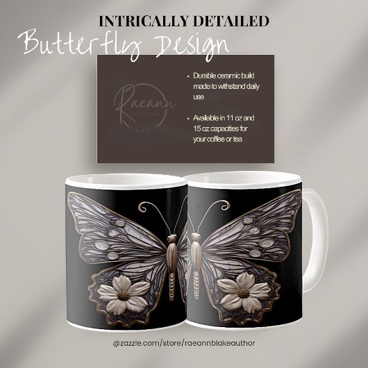 Mug Boue en céramique de conception papillon détaillée