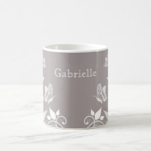 Mug Boue florale de papillon d'Ivoire
