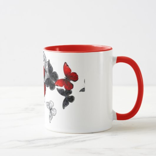 Mug "Boug café d'art papillon, Accent rouge, cadeau un (Droite)