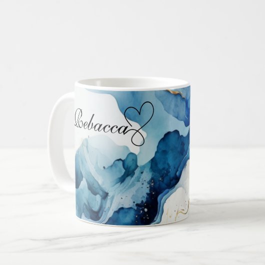 Mug Boug d'aquarelle bleu et or personnalisées de luxe (Devant gauche)