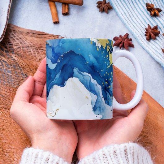 Mug Boug d'aquarelle bleu et or personnalisées de luxe