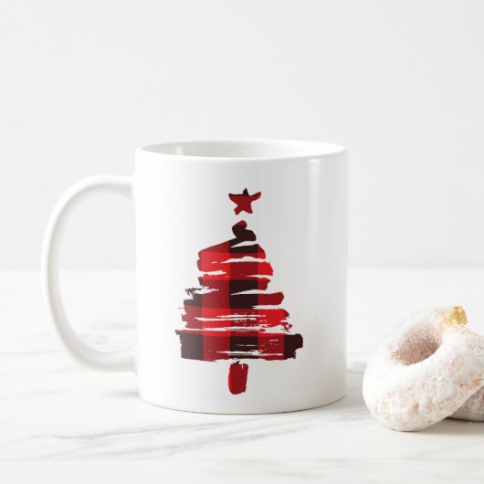 Mug Boug de café de l'arbre de Noël, Buffalo Plaid (Avec donut)