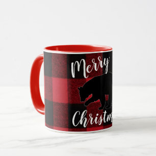 Mug Boug de café de Noël Ours Noir Plaid