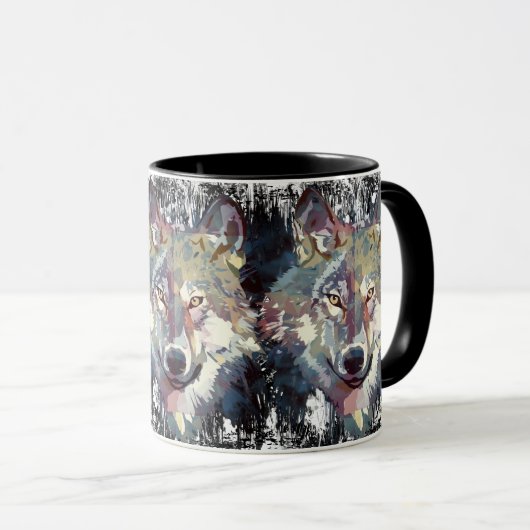 Mug Boug de café Wolf - Polygone de loup rétro (Devant droit)