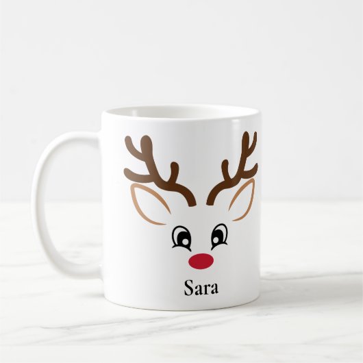 Mug Boug de Noël personnalisé adorable renne visage (Gauche)