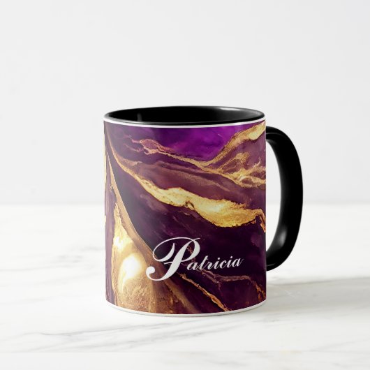 Mug Boug en marbre doré et violet personnalisé (Devant droit)