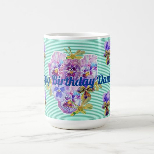 Mug Boug floral Shabby Chic Turquoise Aqua Pansy (Centre)