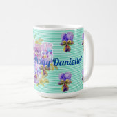 Mug Boug floral Shabby Chic Turquoise Aqua Pansy (Devant droit)