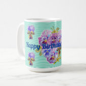Mug Boug floral Shabby Chic Turquoise Aqua Pansy (Devant gauche)