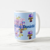 Mug Boug floral Shabby Chic Turquoise Aqua Pansy (Devant droit)