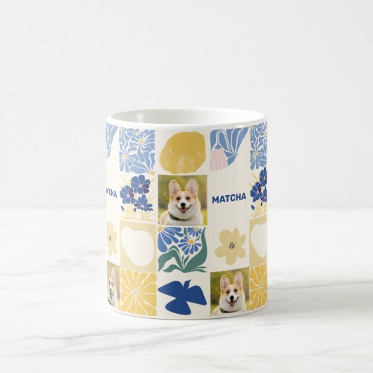 Mug Boug Visage de chien unique Floral bleu (Centre)