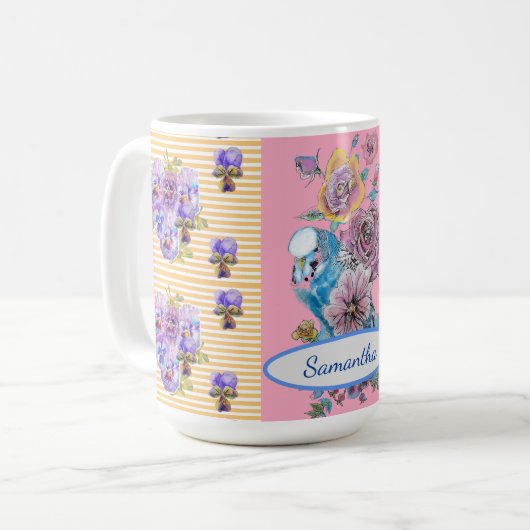 Mug Bouge à fleurs Bugie bleu rose peint à la main (Devant gauche)