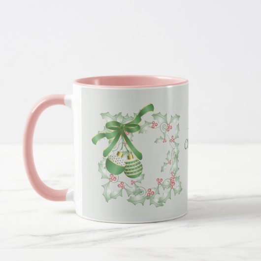 Mug Boughes de Noël vert vif rose (Gauche)
