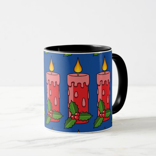Mug Bougie de Pilier Rouge de Noël avec Holly (Devant droit)