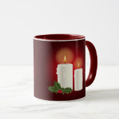 Mug Bougies De Noël Blanches Sur Rouge Avec Texte Pers (Devant droit)