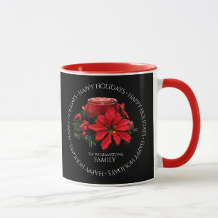 Mug Bougies de Noël Rouge Festif, Holly & Poinsettia