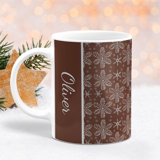 Mug Boule de Noël Brown et Silver Snowflakes