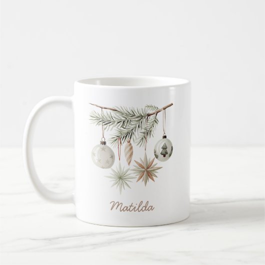 Mug Boule de Noël Épineuse Rustique Blanche (Gauche)