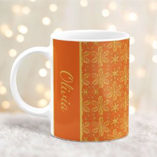 Mug Boule de Noël Orange et Gold Snowflakes
