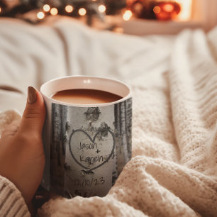 Mug Bouleau Personnalisé Campagne Rustique Cœur Gravé