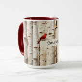 Mug Bouleaux blancs Bel oiseau cardinal (Devant gauche)