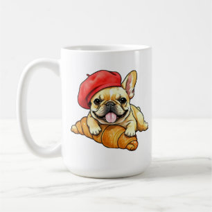 Mug Bouledogue français avec béret croissant Drôle Fre