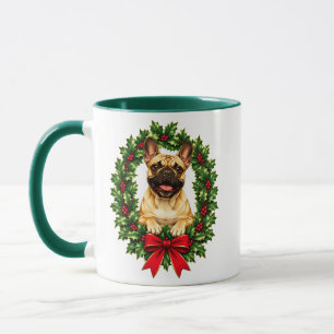 Mug Bouledogue français avec houx et baies rouges