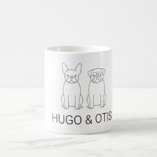 Mug Bouledogue français minimaliste et Pug avec nom pe