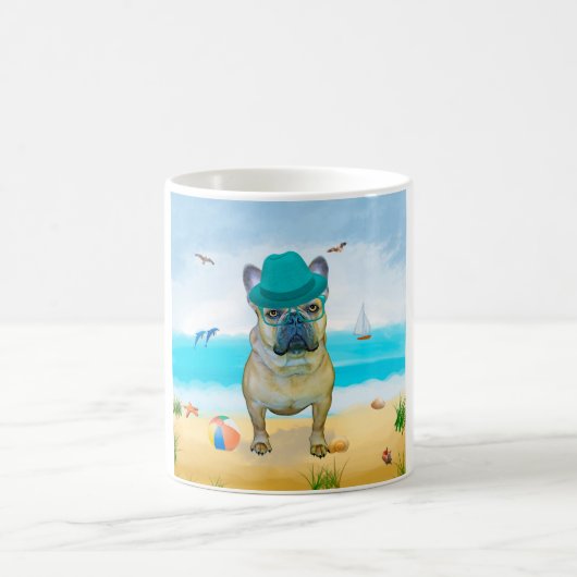 Mug Bouledogue français sur la plage (Centre)