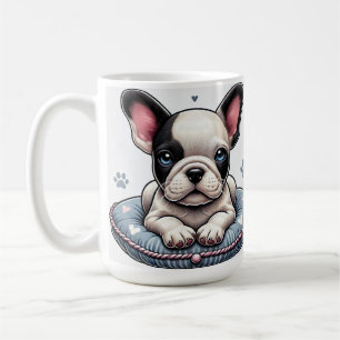 Mug Bouledogue français sur un coussin à thème cœur