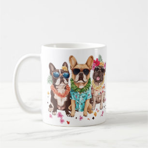 Mug Bouledogues français hawaïens Lei de fleurs