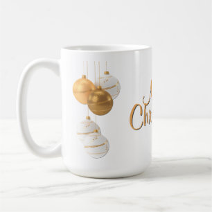 Mug Boules de Noël en Or et Blanc Texte Personnalisé