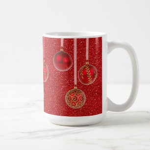 Mug Boules de Noël Pailleté Rouge Or Joyeux Noël