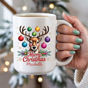 Mug Boules de Noël personnalisées au nom de Renne joye