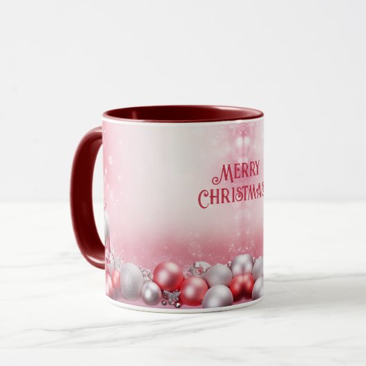 Mug Boules de Noël rose blanc Musique de Noël (Devant gauche)