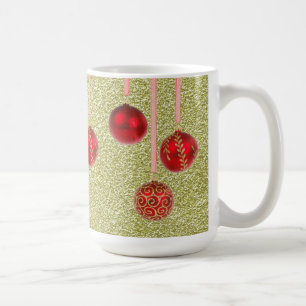 Mug Boules de Noël scintillantes rouge or Joyeux N