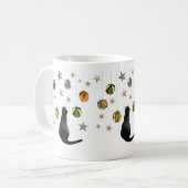 Mug Boules d'or de chats noirs et boules d'étoiles (Devant gauche)
