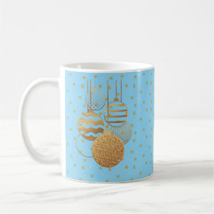 Mug Boules dorées et étoiles sur un fond bleu glace