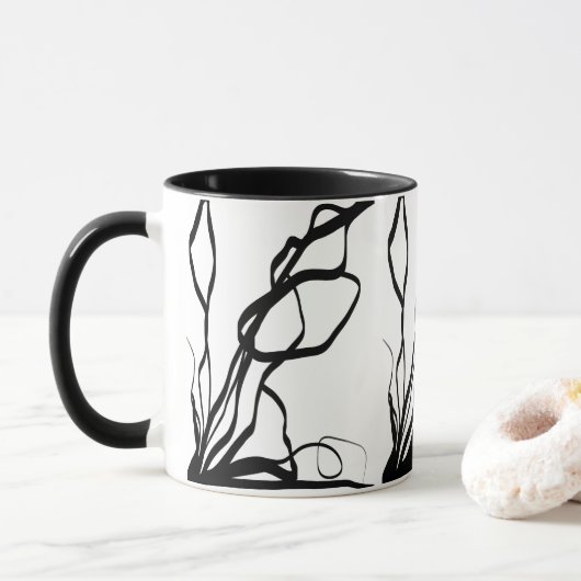 Mug Bouquet Blanc : Abstrait blanc & noir (Avec donut)
